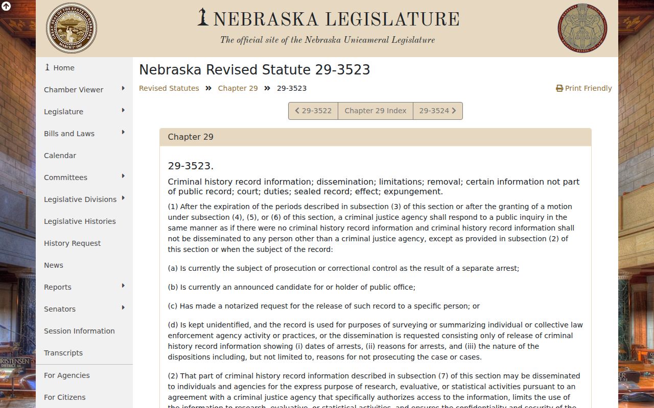 Arthur County arrest history Nebraska criminal dissemination statute