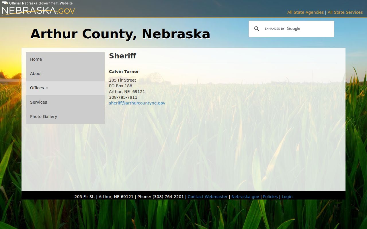 Arthur County arrest history sheriff contact page