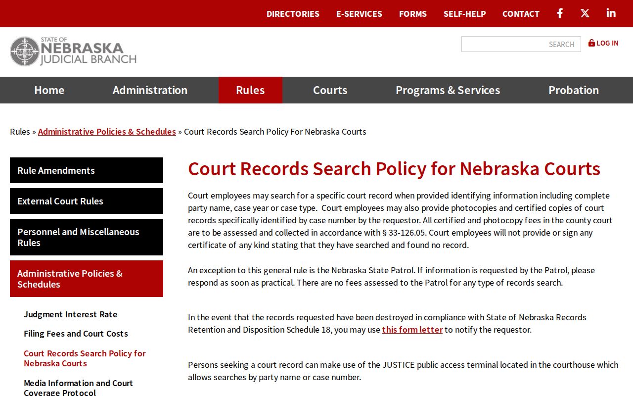 Nebraska court records search policy for Arthur County criminal cases