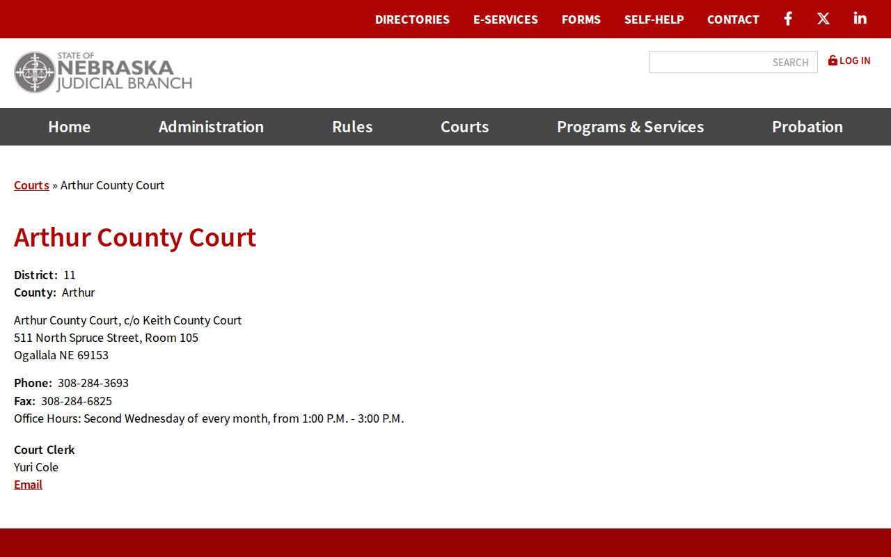 Arthur County criminal court case listing from the Nebraska Judicial Branch