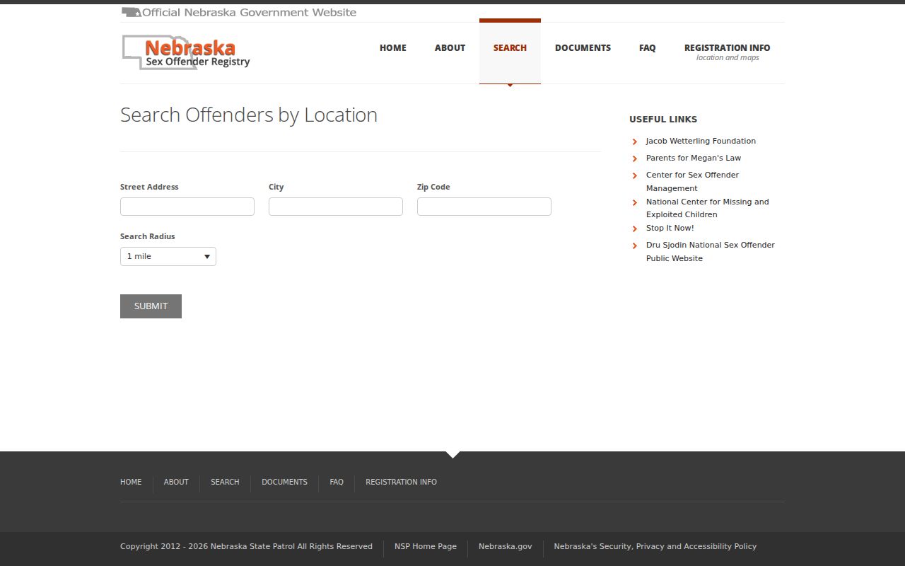 Location radius tool for an Arthur County sex offender check