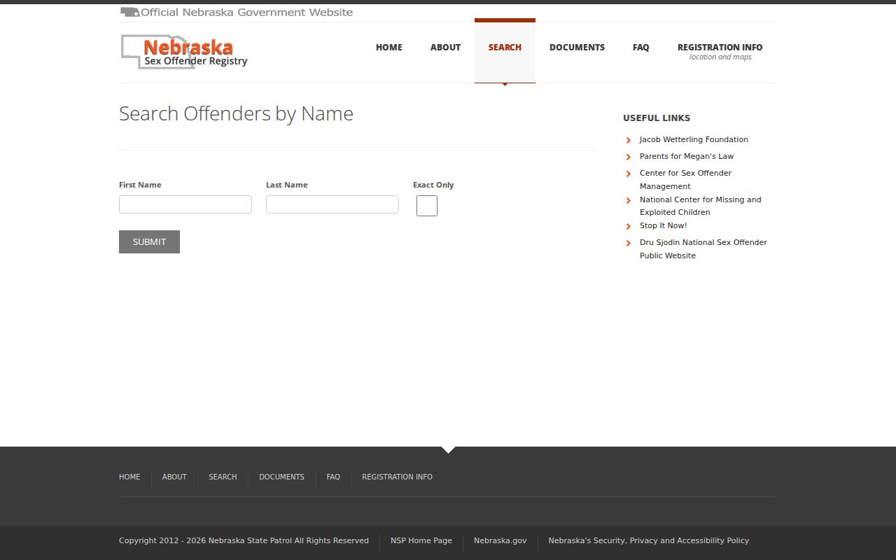 Name fields for an Arthur County sex offender check