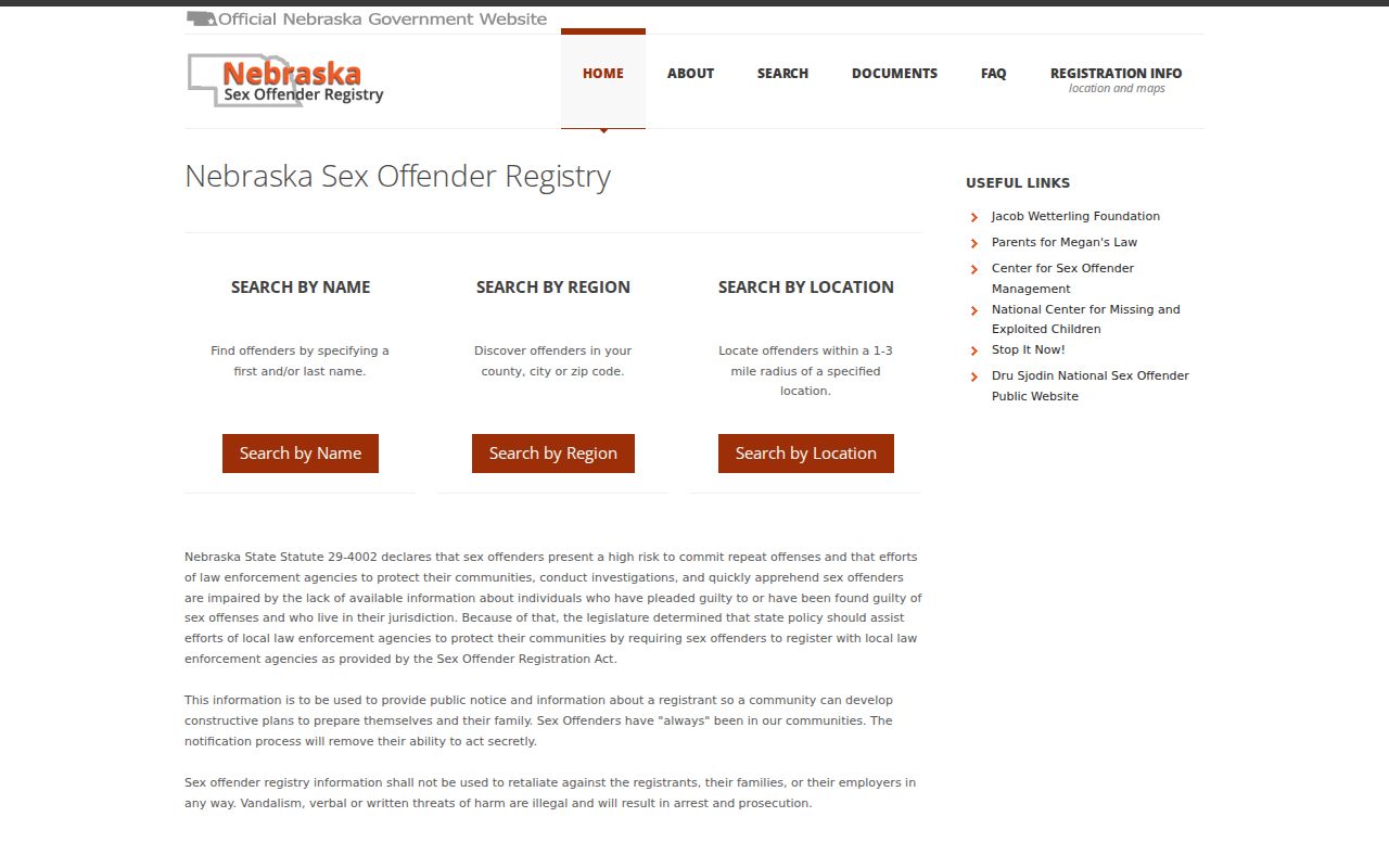 Nebraska registry gateway for an Arthur County sex offender check