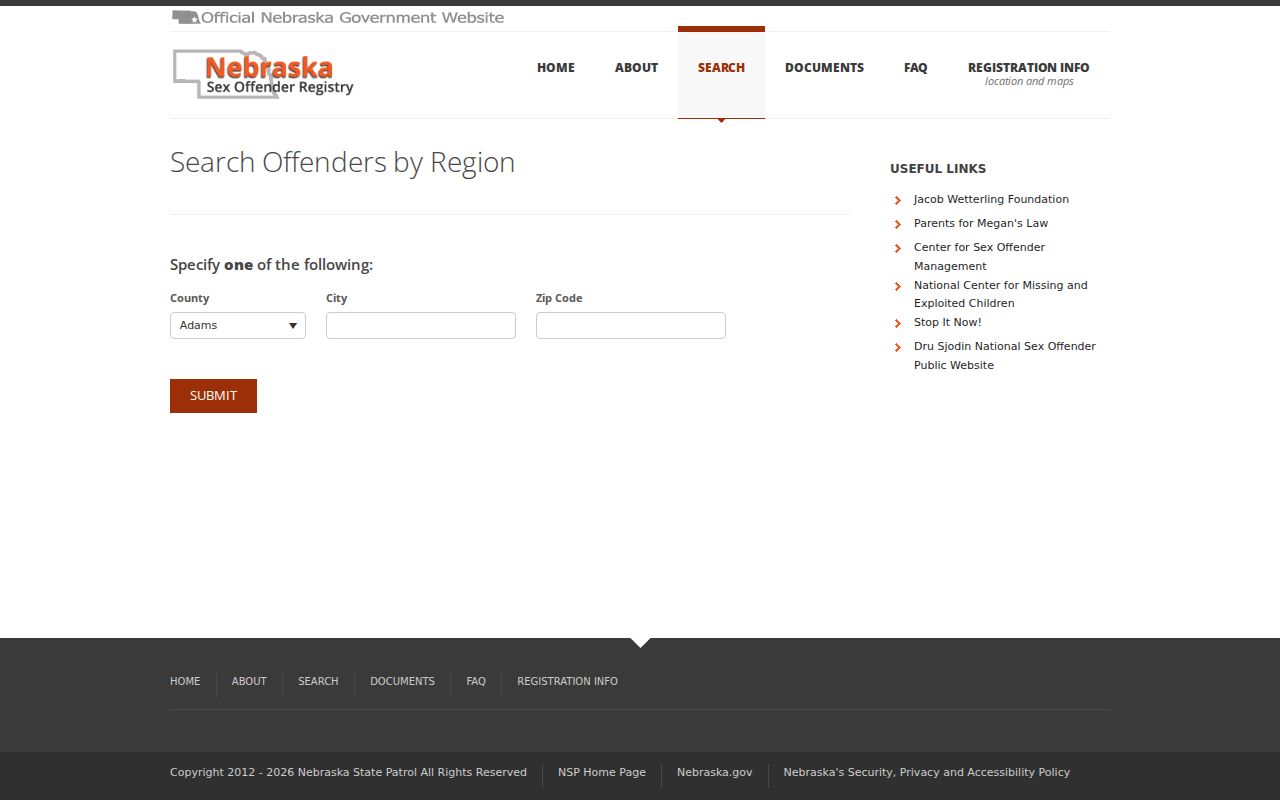 Arthur County sex offender registry region search fields
