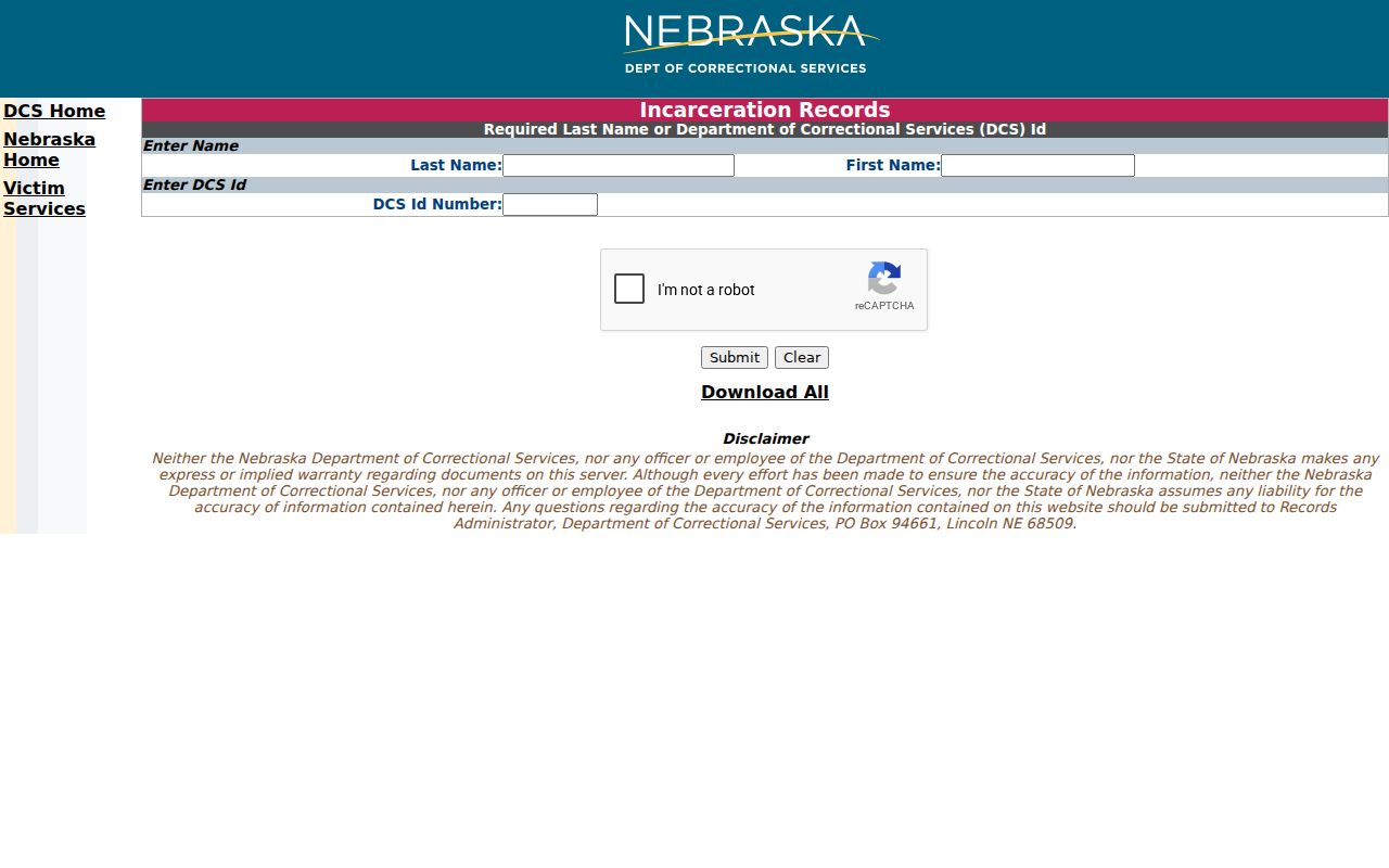 Arthur County criminal history NDCS incarceration search