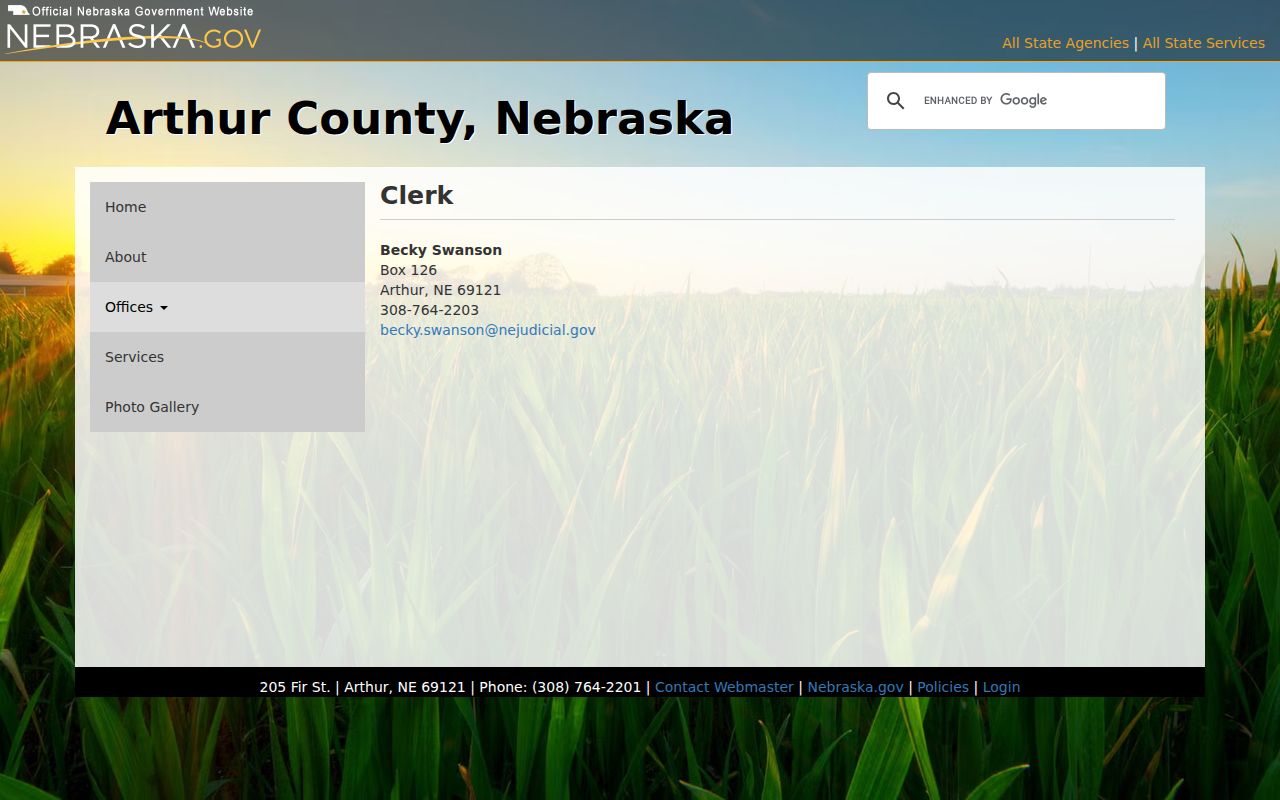 Arthur County criminal case records clerk contact